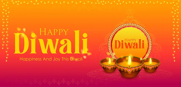 Illustration Brinnande Diya Happy Diwali Holiday Bakgrund För Ljusfestival Indien — Stock vektor