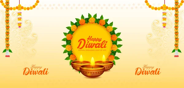 Illustration Gravure Diya Sur Happy Diwali Fond Vacances Pour Festival — Image vectorielle