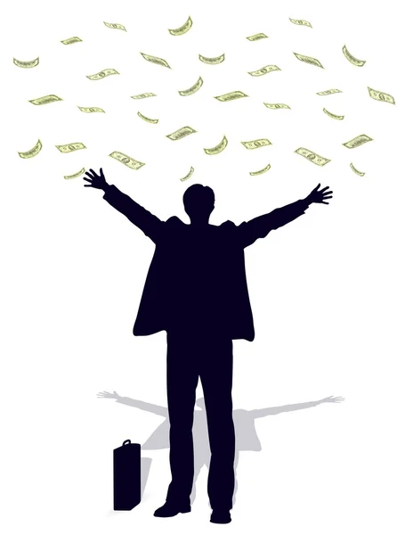 Man in the rain of money — Stock Vector