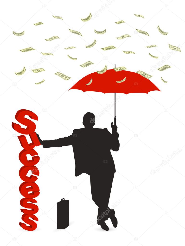 Man in the rain of money