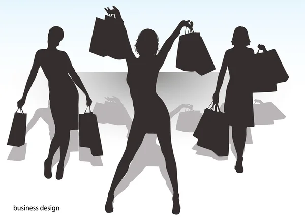 一个女人购物的侧面影像 — 图库矢量图片