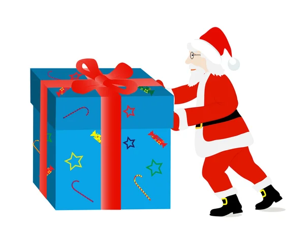 Санта Клаус толкает подарок — стоковый вектор