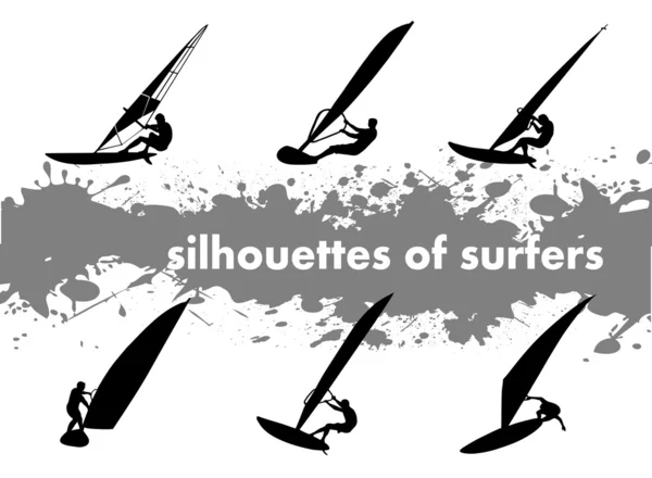 Siluetas de surfistas — Archivo Imágenes Vectoriales
