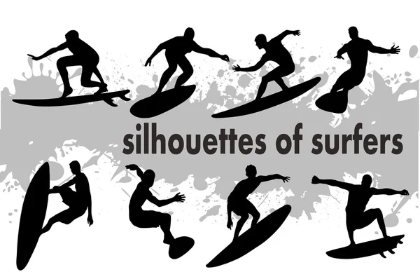 Silhouettes de surfeurs — Image vectorielle