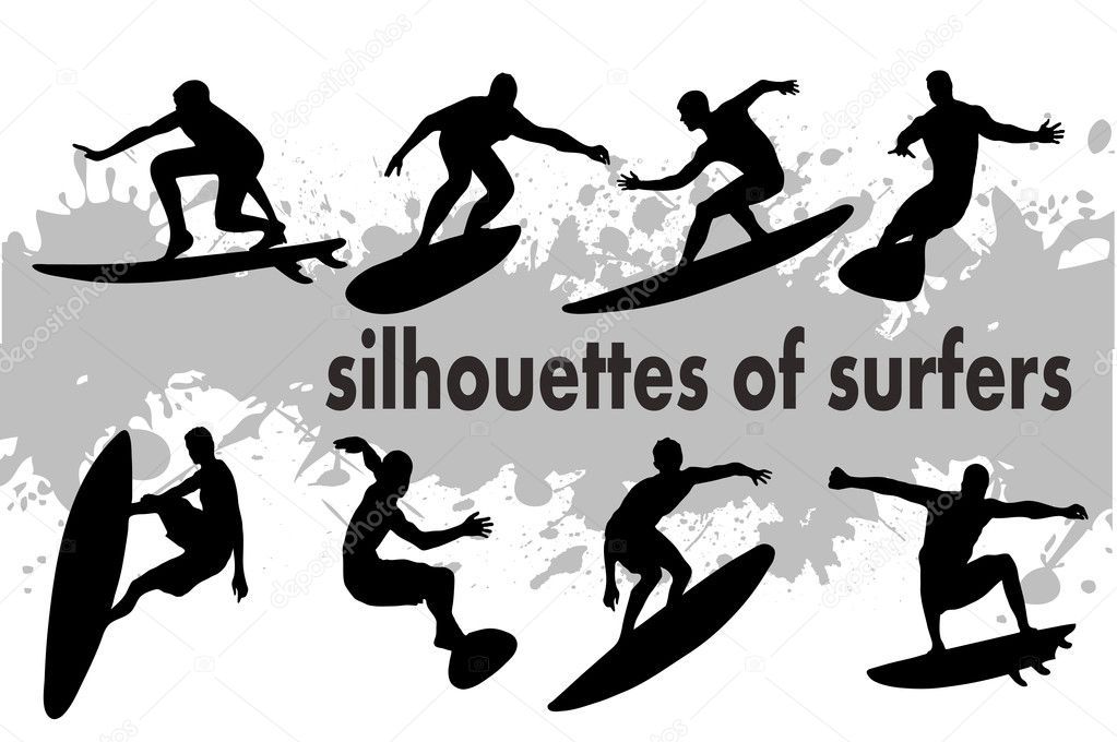 Silhouettes of surfers