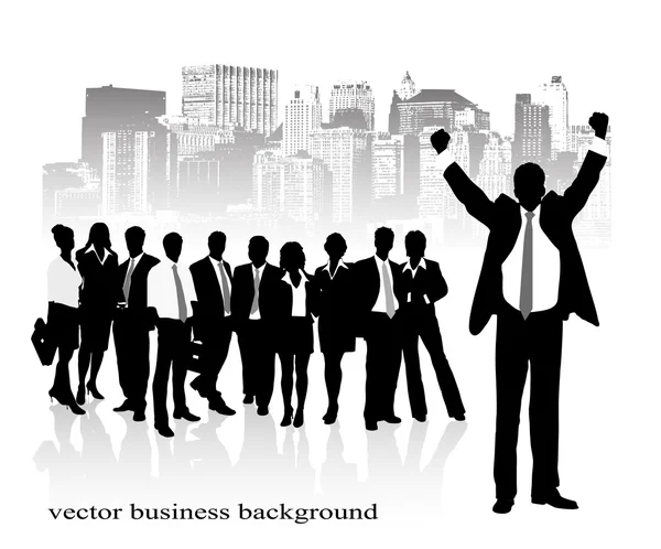 Group of businessmen against the city — Stock Vector