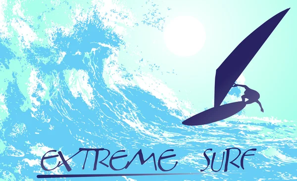 Silhueta abstrata de um surfista no oceano — Vetor de Stock