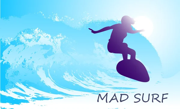 Silhouette astratta di un surfista nell'oceano — Vettoriale Stock