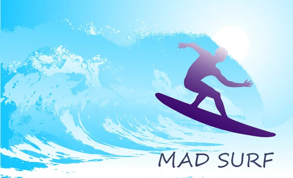 Silhouette abstraite d'un surfeur dans l'océan — Image vectorielle