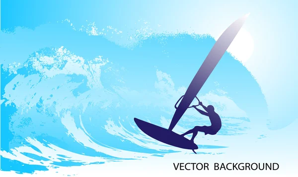 Abstract silhouette of a surfer in the ocean — Stock Vector