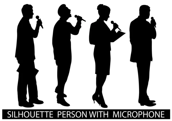 Silhouette avec microphone — Image vectorielle