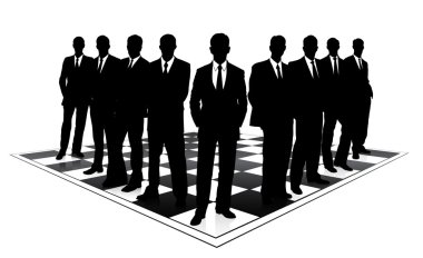 bir satranç tahtası üzerinde İşadamlarından Silhouettes