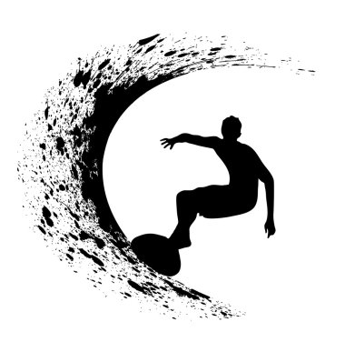 Silhouettes of surfers clipart