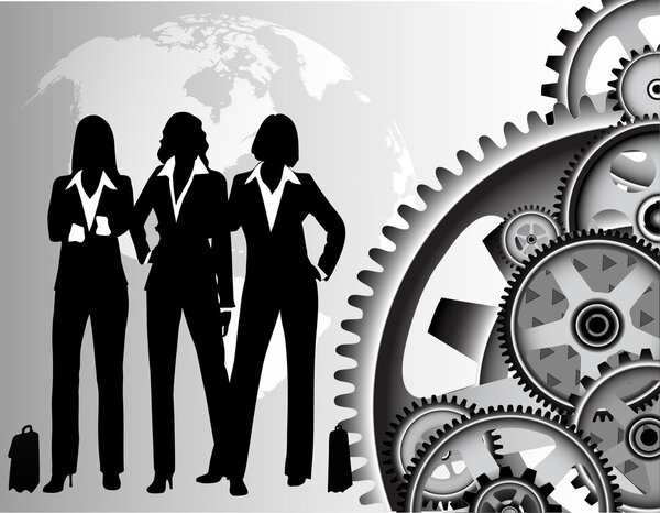 Деловые женщины против вращающихся передач
