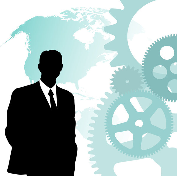 Бизнесмен на абстрактном техническом фоне
