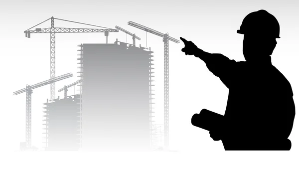 Op de afbeelding worden gepresenteerd de ingenieur tegen bouw — Stockvector