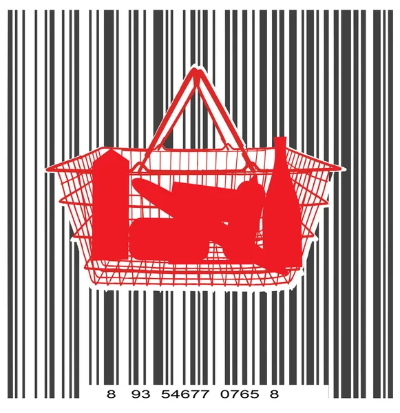 Consumer basket against the bar code — Stock Vector