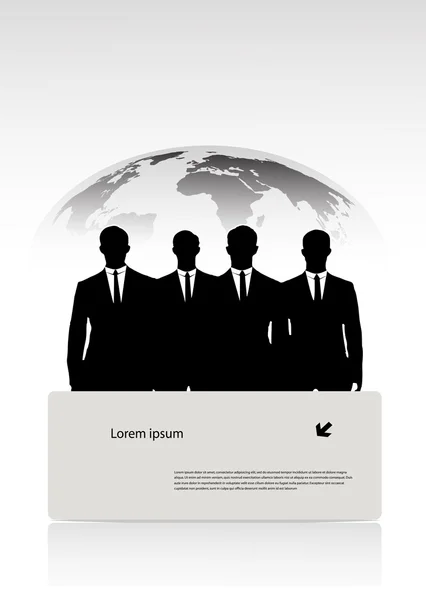 Ομάδα επιχειρηματιών κατά έναν πλανήτη με ένα πανό — Διανυσματικό Αρχείο