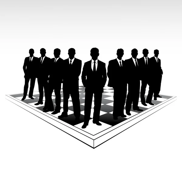 Silhouettes of businessmen on a chessboard — Stock Vector