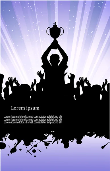 On the image the silhouette of the champion in crowd of people is presented — Stock Vector