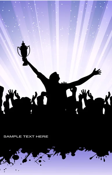 Op de afbeelding wordt het silhouet van de kampioen in de menigte van mensen gepresenteerd — Stockvector