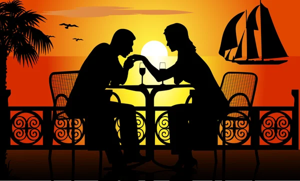 Romantikus vacsora a tengerparton — Stock Vector