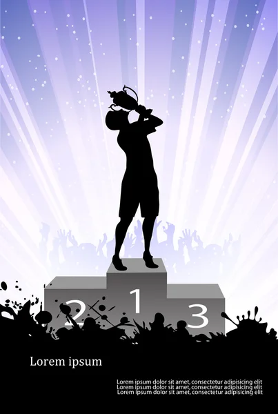 On the image the silhouette of the champion in crowd of people is presented — Stock Vector