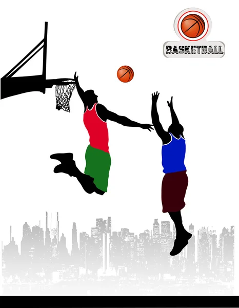 Partido de baloncesto sobre fondo grunge — Vector de stock