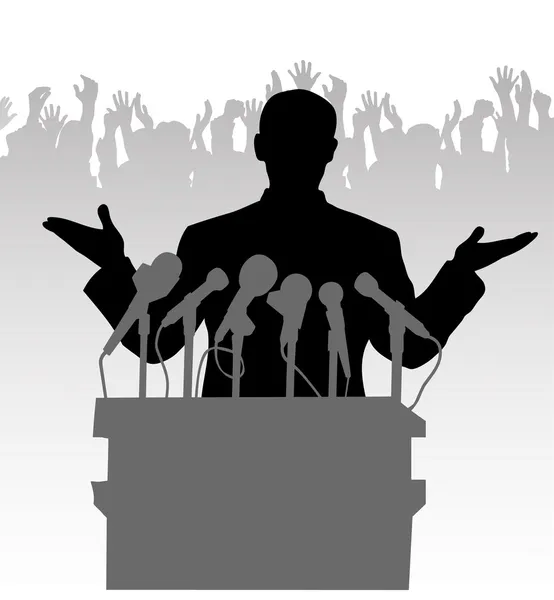 Politica di silhouette prima del microfono — Vettoriale Stock