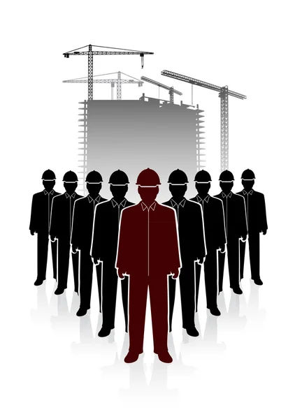 Equipo de negocios contra una silueta de construcción — Vector de stock