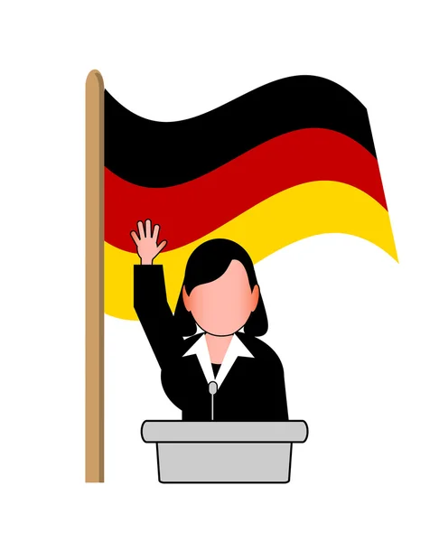 Performance of woman of politician under the flag — Stock Vector