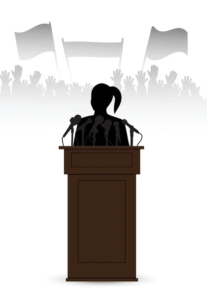 Woman on a tribune before a microphone — Stock Vector