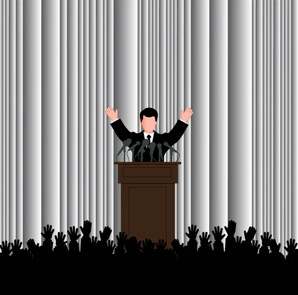 Silhouette of the politician before a microphone — Stock Vector