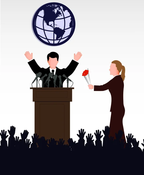 Silhouette of the politician before a microphone — Stock Vector