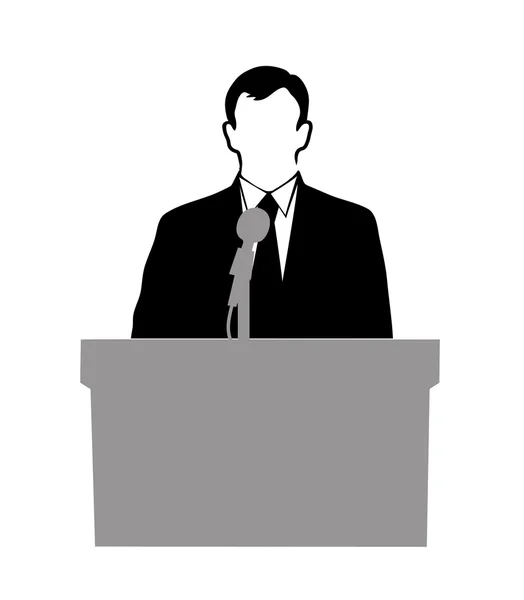 Silhouette of the person addressing public at a microphone — Stock Vector