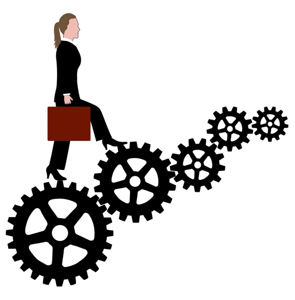 Business woman walks on the mechanism — Stock Vector