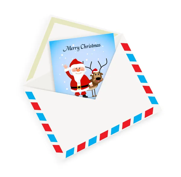Cartão de Natal com envelope sobre fundo branco —  Vetores de Stock