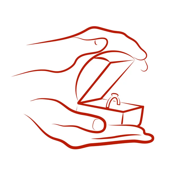 Χέρια που κρατούν ένα κουτί με ένα δαχτυλίδι — Διανυσματικό Αρχείο