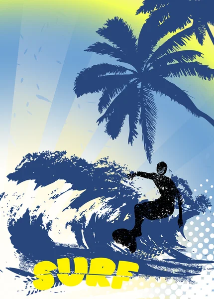 Silhouette de surfeur — Image vectorielle