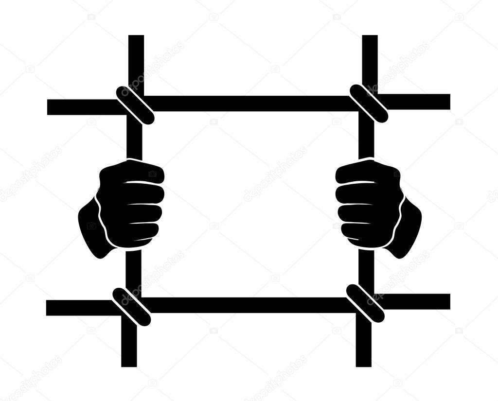 Icon human hands behind bars