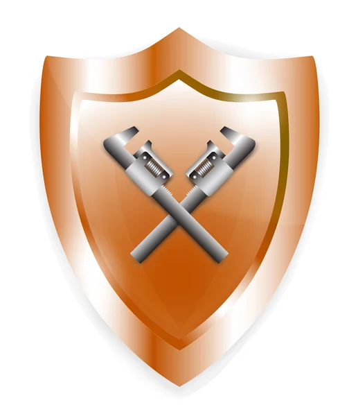 Shield with a spanner — Stock Vector