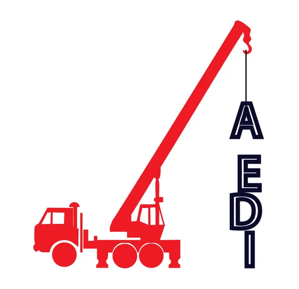 Crane builds a word from letters plan — Stock Vector