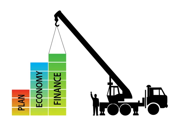 Grúa construye horario económico — Archivo Imágenes Vectoriales