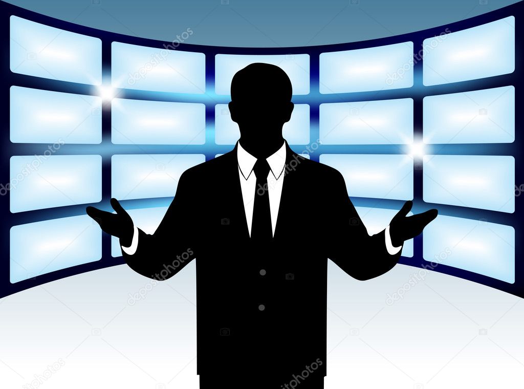 Silhouette man on background of the monitors