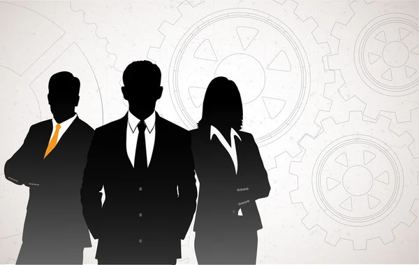 Businesspeople on gears background — Stock Vector