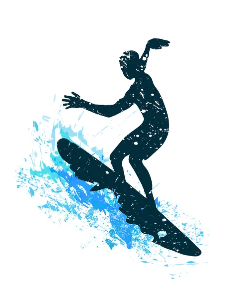 Silhouet van een surfer — Stockvector