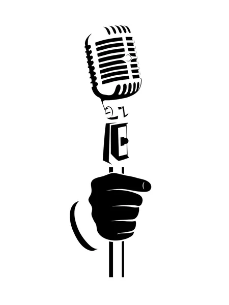 Hand with a microphone on a white background — Stock Vector