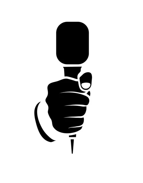 Main avec microphone sur fond blanc — Image vectorielle