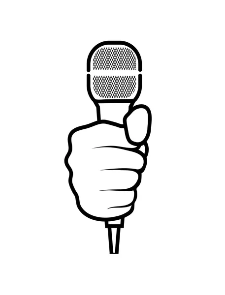 Main avec microphone sur fond blanc — Image vectorielle