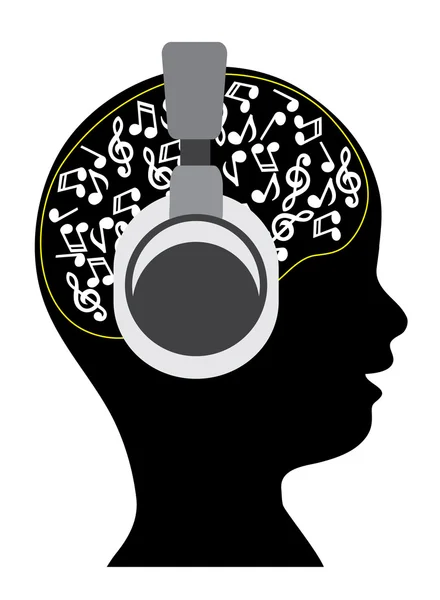 Child in stereo earphones with notes in the head — Stock Vector